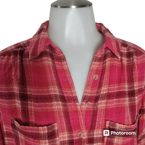 Women's Pilcro Pink Plaid Flannel Shirt Size XS - Picture 4 of 8